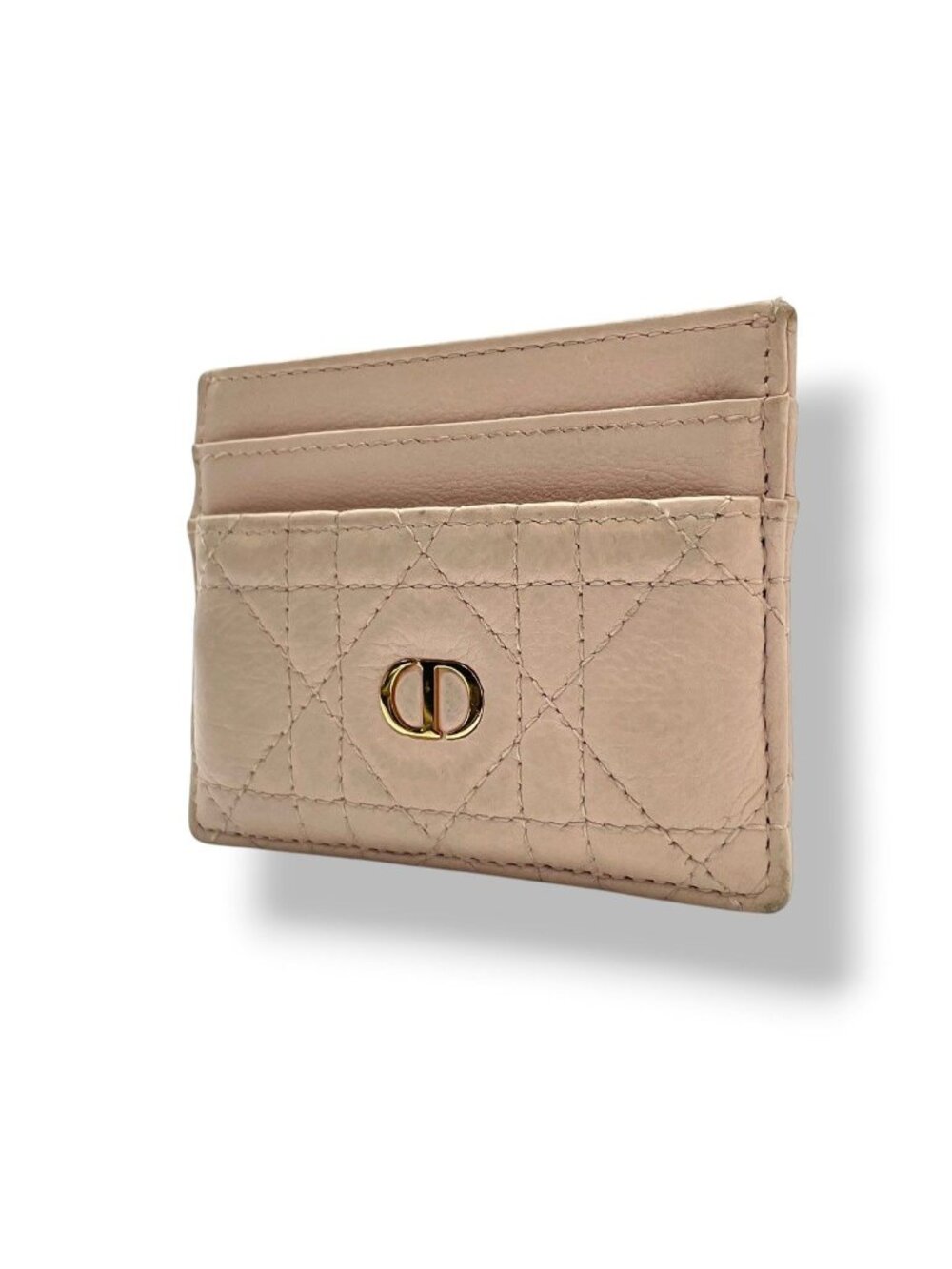 Dior Caro Freesia Card Case Pass Case Business Cannage Calfskin Leather Light